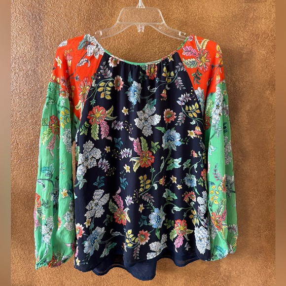 Johnny Was Black Green Orange Floral Print Peasant Top Seed Bead Tassels Size M - Picture 5 of 7